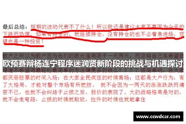 欧预赛辩杨连宁程序迷润贤新阶段的挑战与机遇探讨