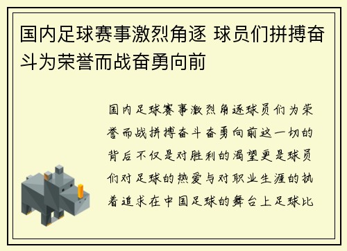 国内足球赛事激烈角逐 球员们拼搏奋斗为荣誉而战奋勇向前