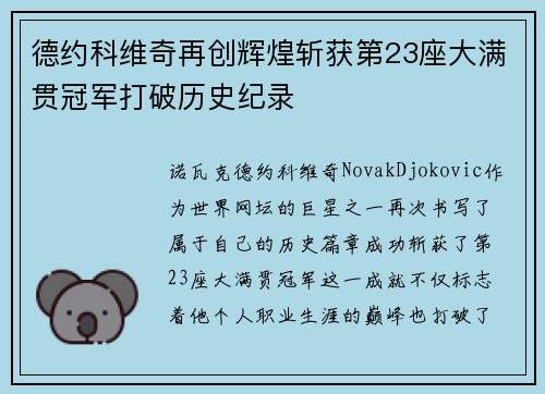 德约科维奇再创辉煌斩获第23座大满贯冠军打破历史纪录